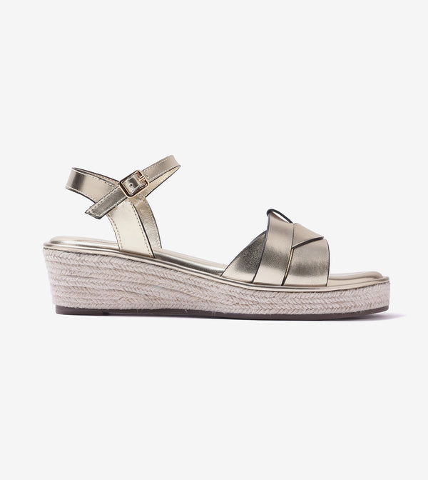 Double-Band Slide Wedges Ankle Strap - Light Gold