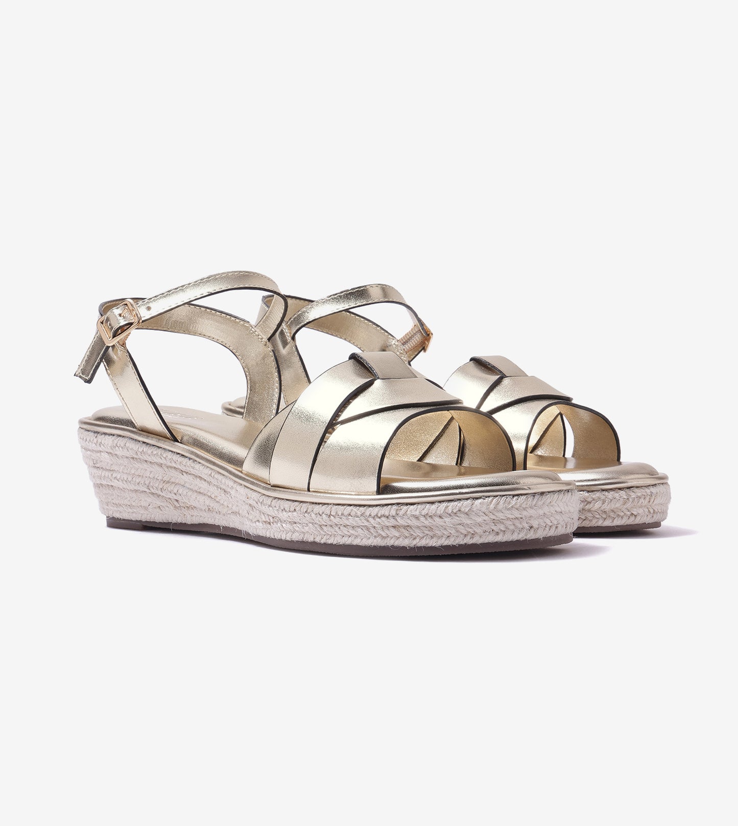 Double-Band Slide Wedges Ankle Strap - Light Gold