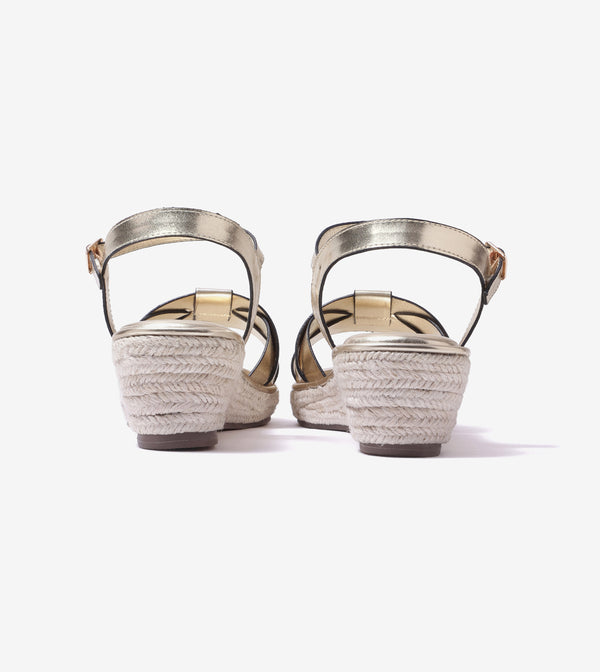 Double-Band Slide Wedges Ankle Strap - Light Gold