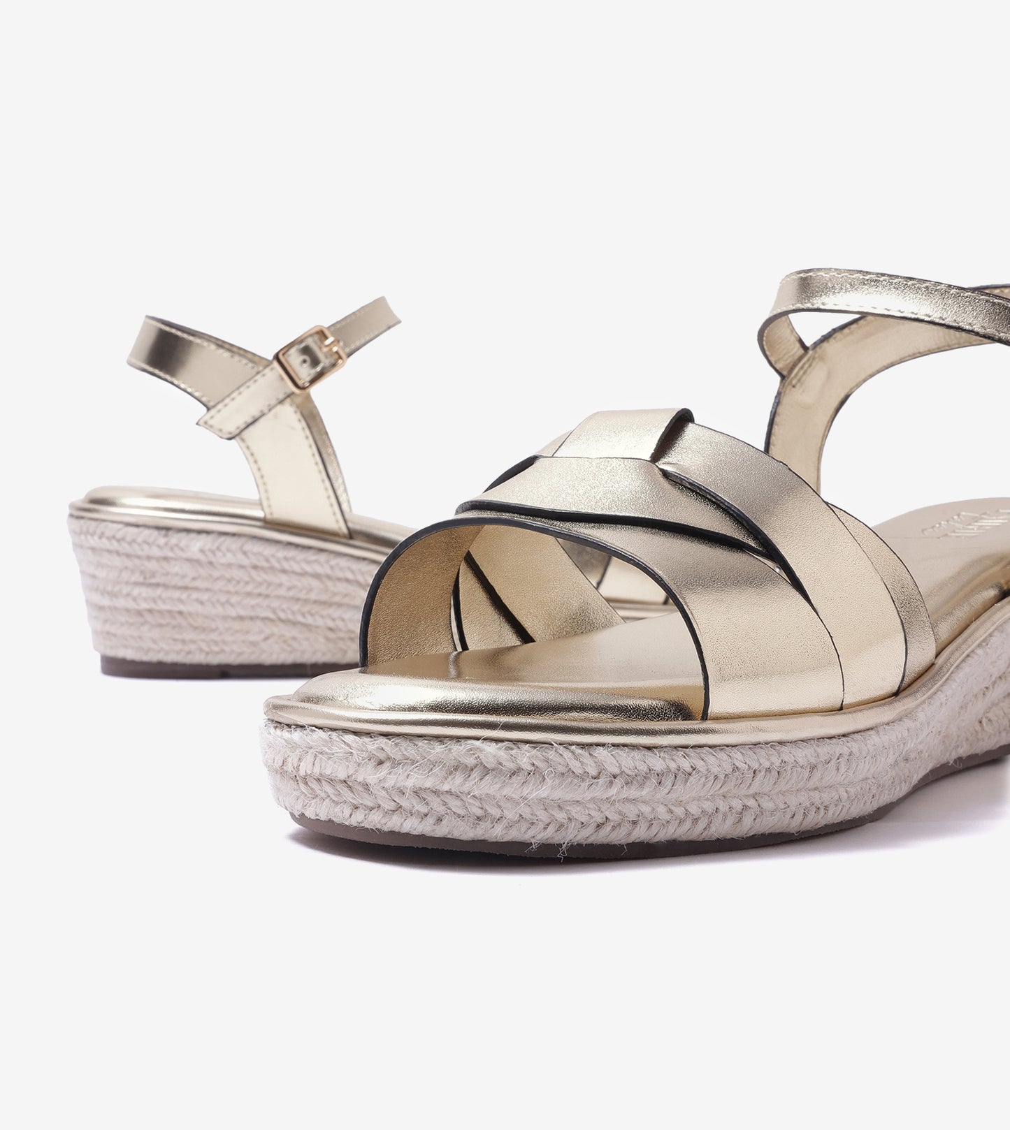 Double-Band Slide Wedges Ankle Strap - Light Gold
