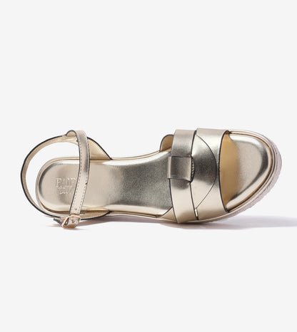 Double-Band Slide Wedges Ankle Strap - Light Gold