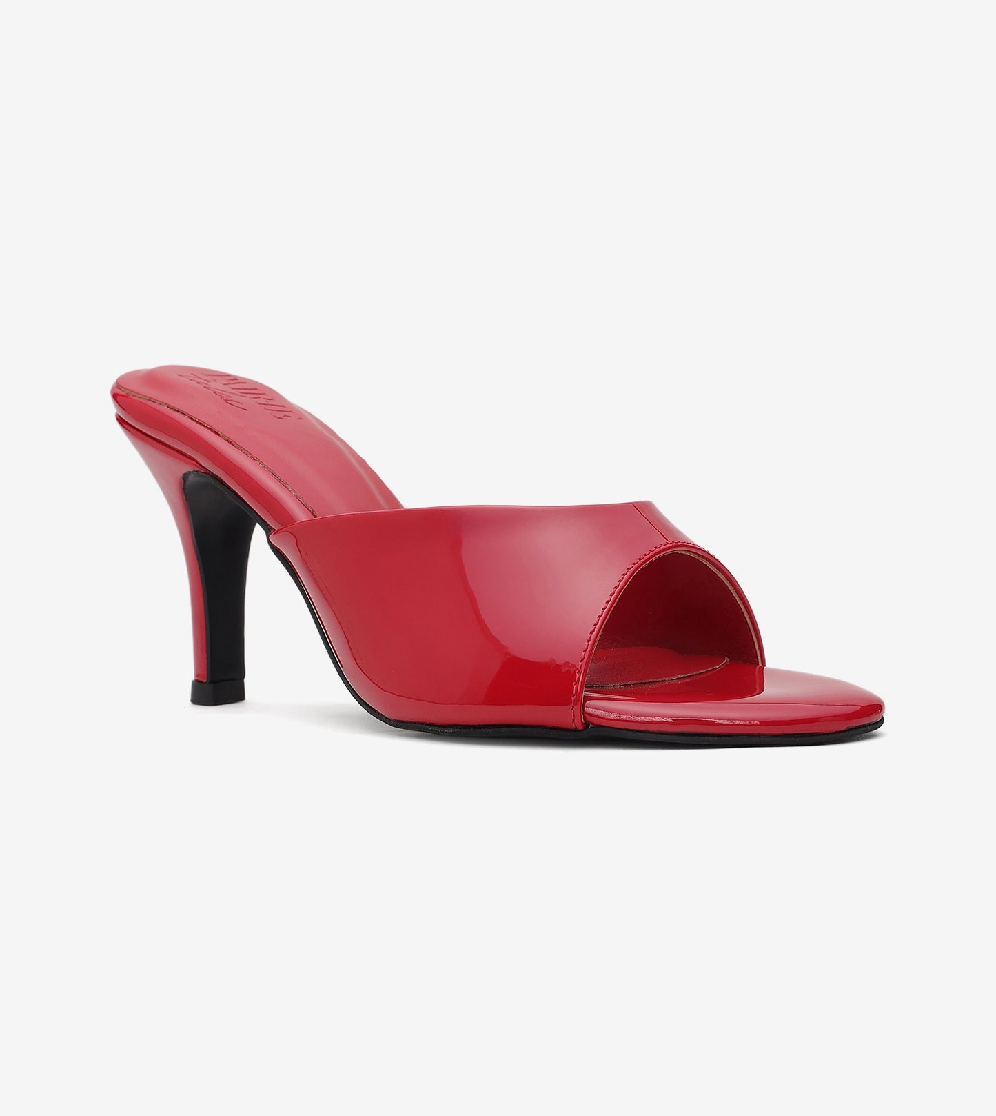 Patent Almond Toe Stiletto Mules - Red