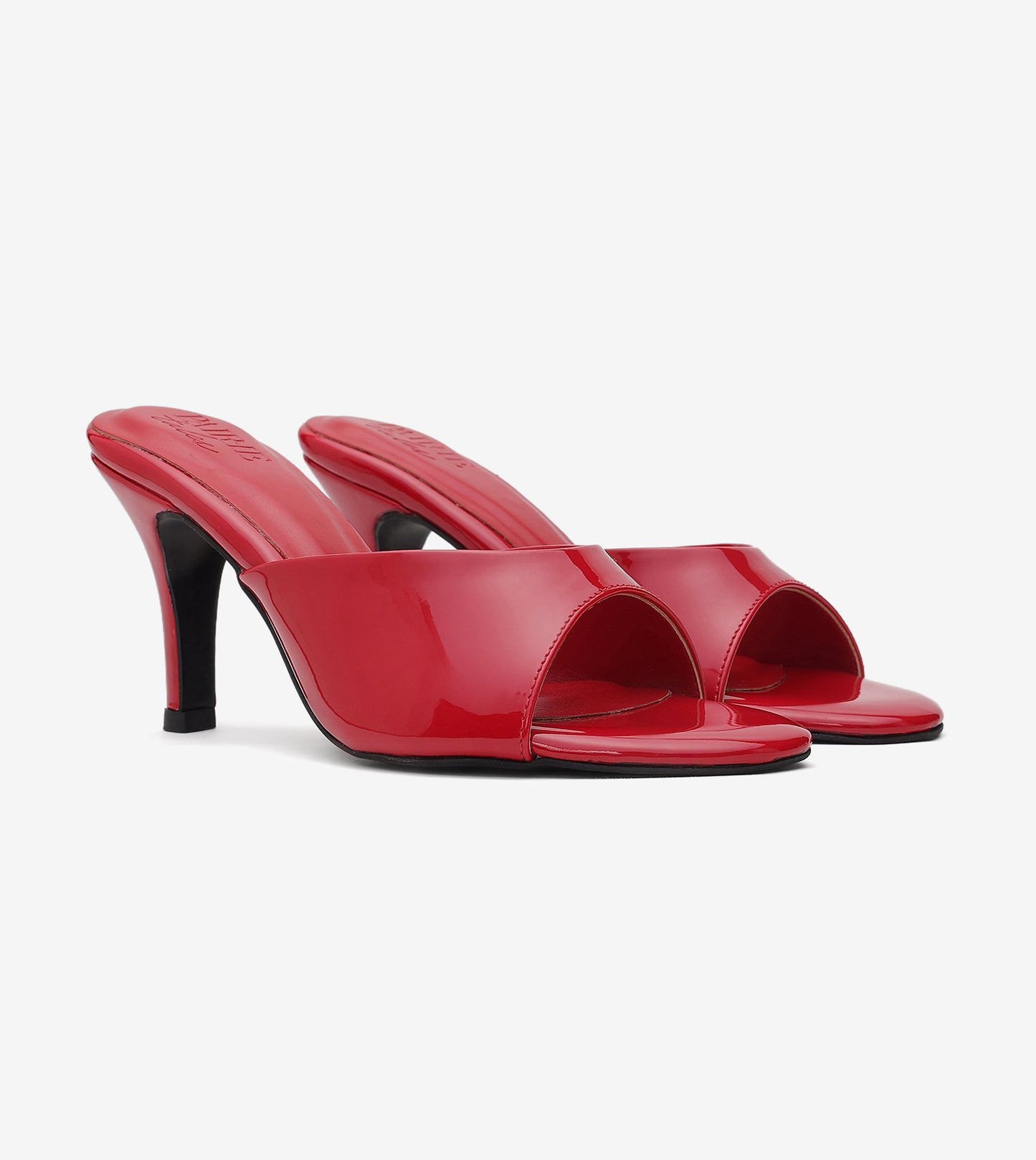 Patent Almond Toe Stiletto Mules - Red