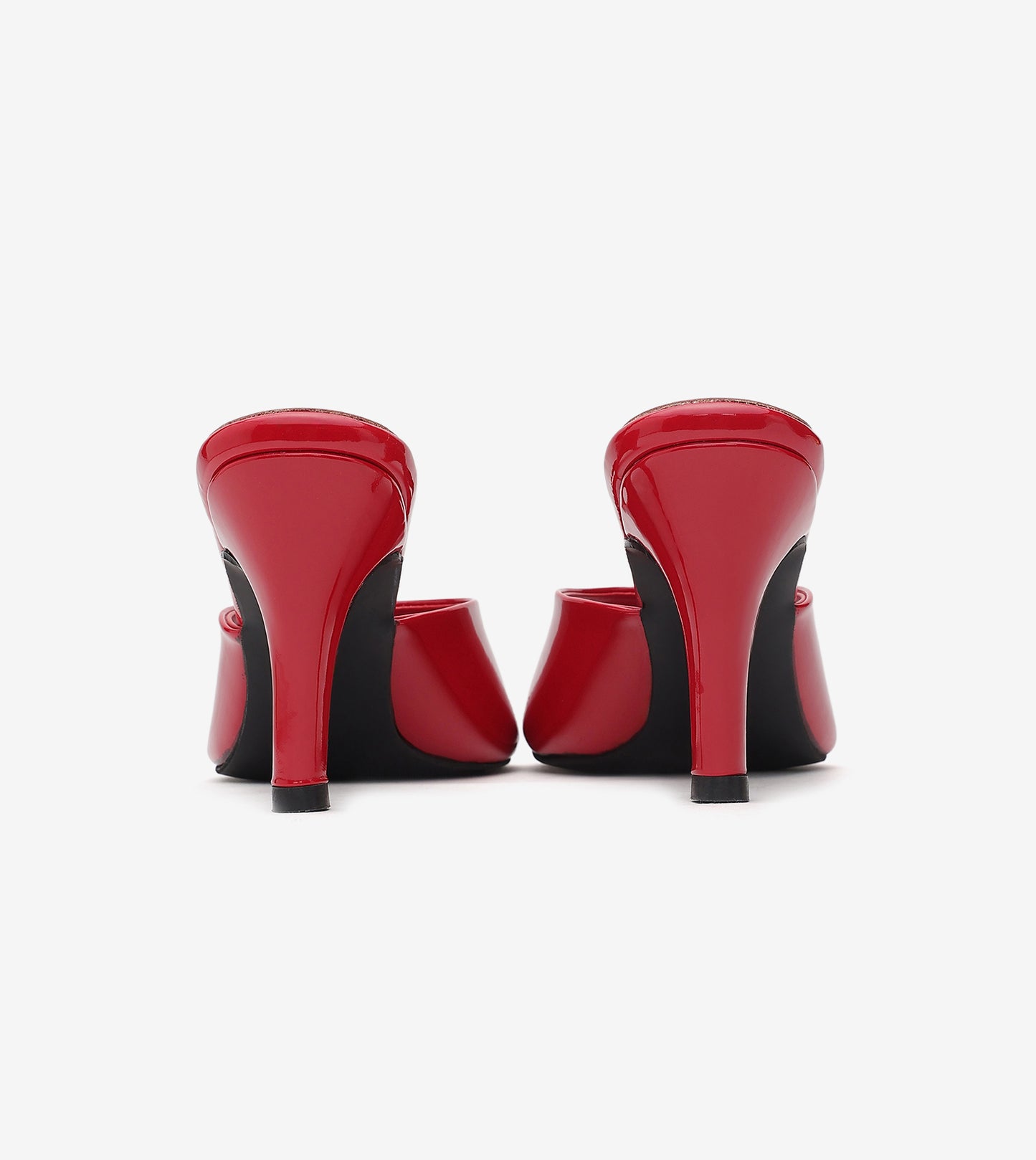 Patent Almond Toe Stiletto Mules - Red
