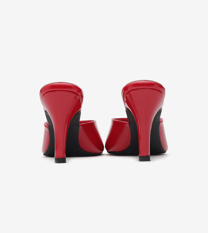 Patent Almond Toe Stiletto Mules - Red