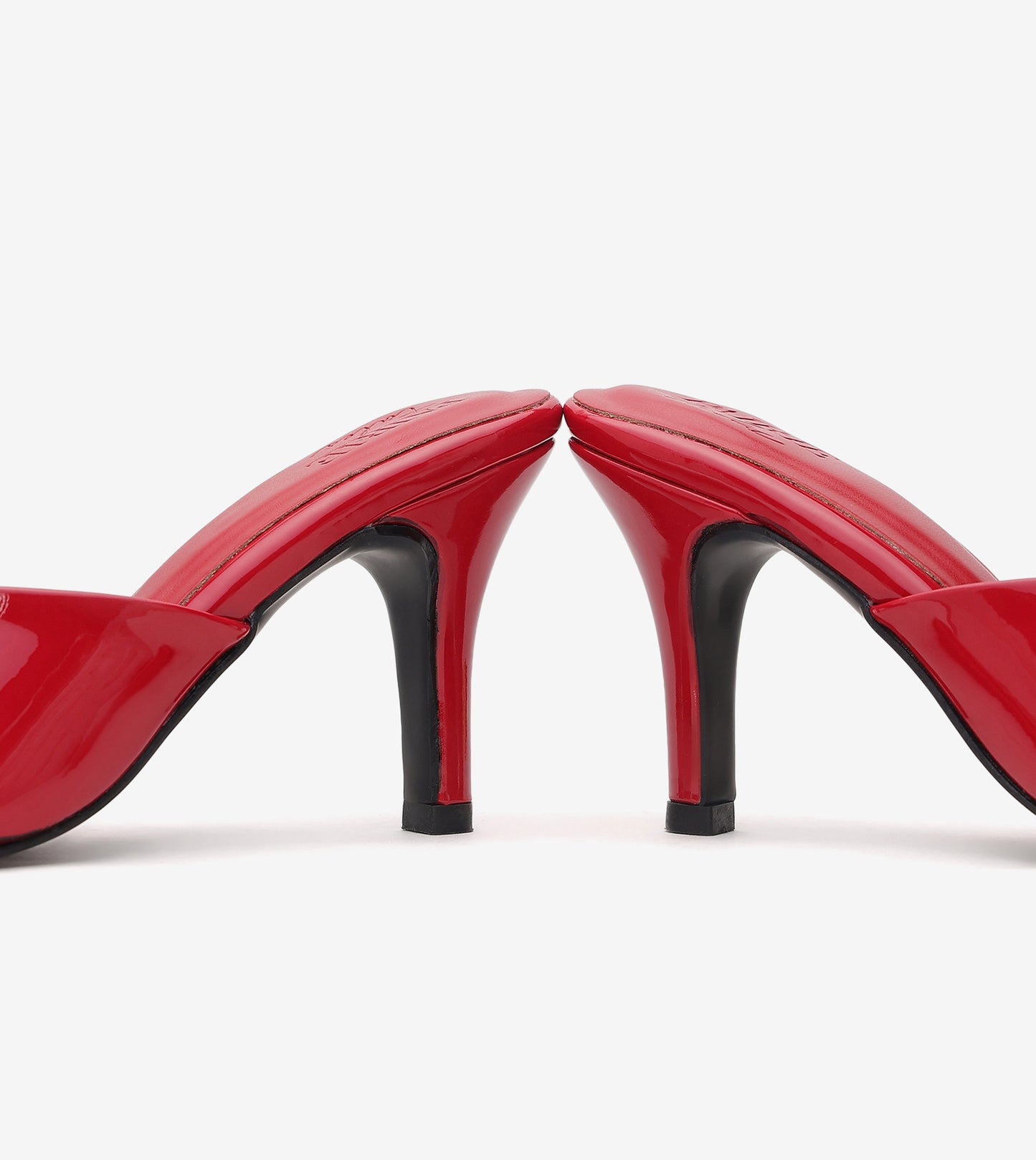 Patent Almond Toe Stiletto Mules - Red