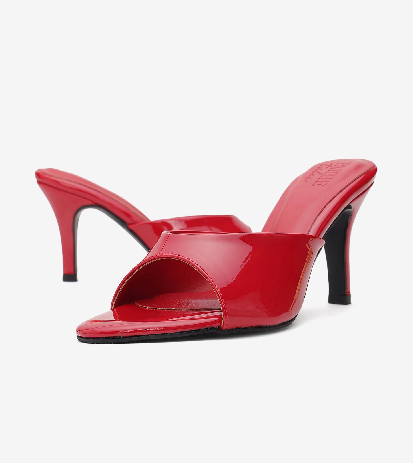 Patent Almond Toe Stiletto Mules - Red