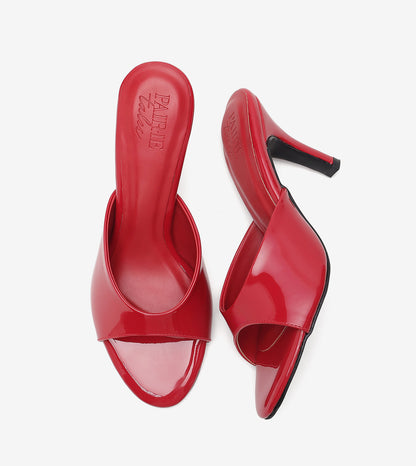Patent Almond Toe Stiletto Mules - Red