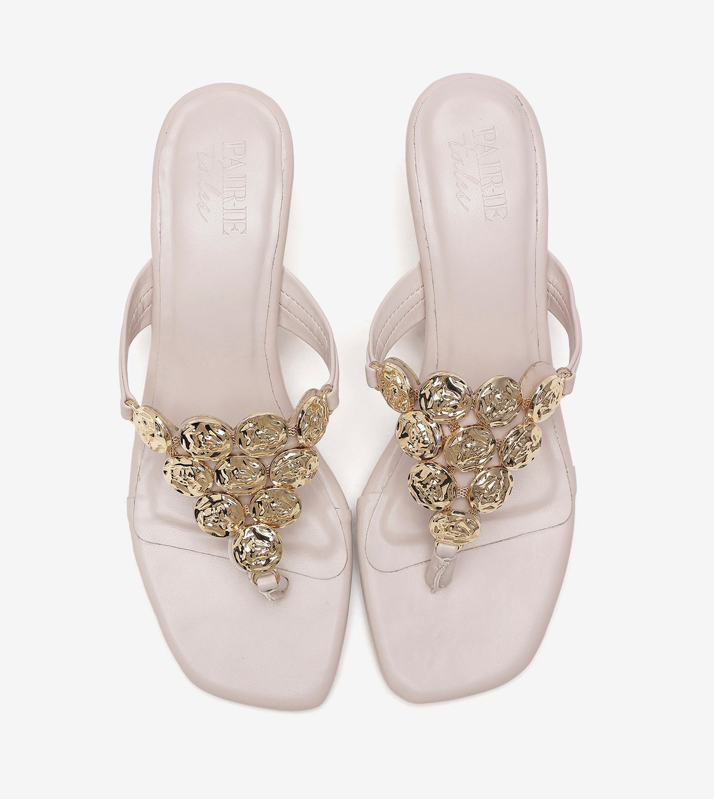Embellished T-Strap Statement Heels - Cream