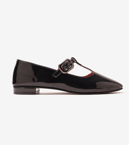 Classic Buckled Strap Mary Jane Flats - Black