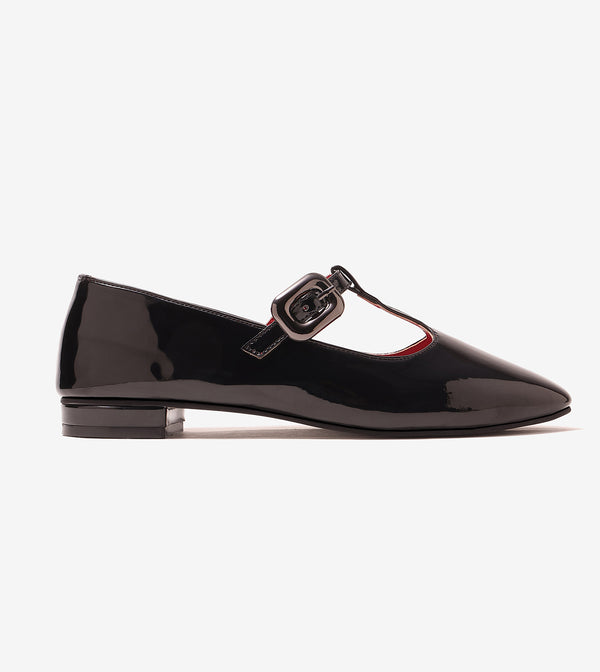 Classic Buckled Strap Mary Jane Flats - Black