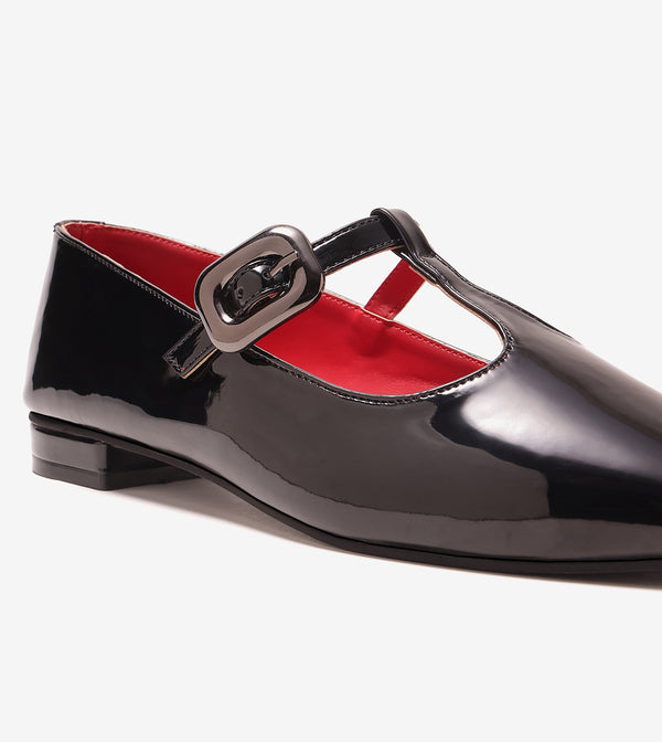 Classic Buckled Strap Mary Jane Flats - Black