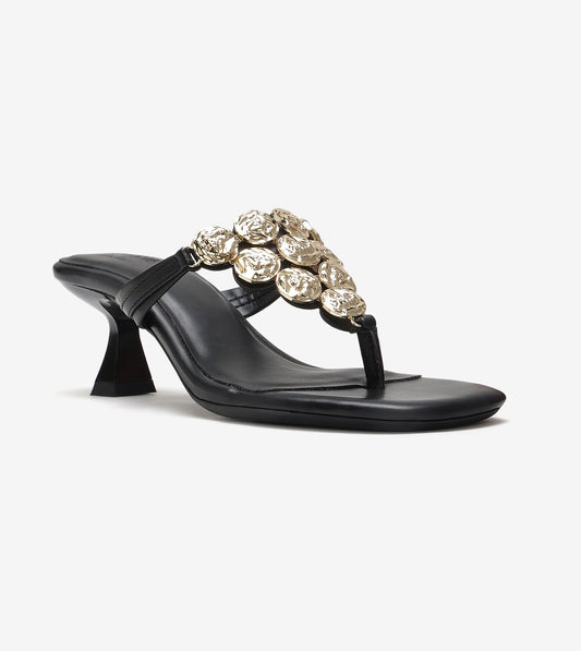 Embellished T-Strap Statement Heels - Black