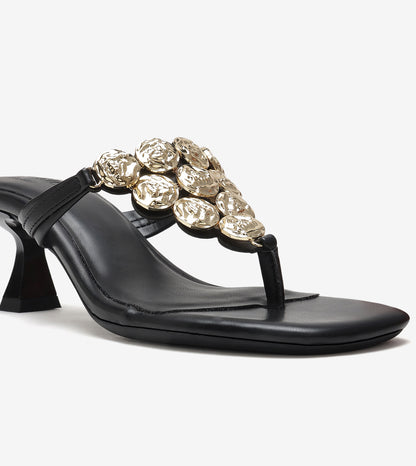 Embellished T-Strap Statement Heels - Black
