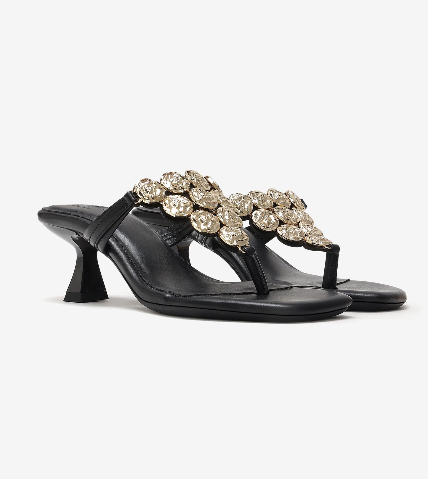 Embellished T-Strap Statement Heels - Black