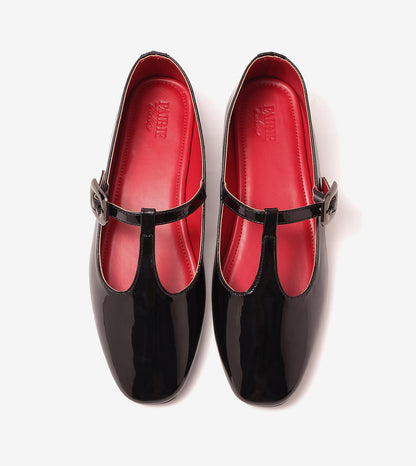 Classic Buckled Strap Mary Jane Flats - Black