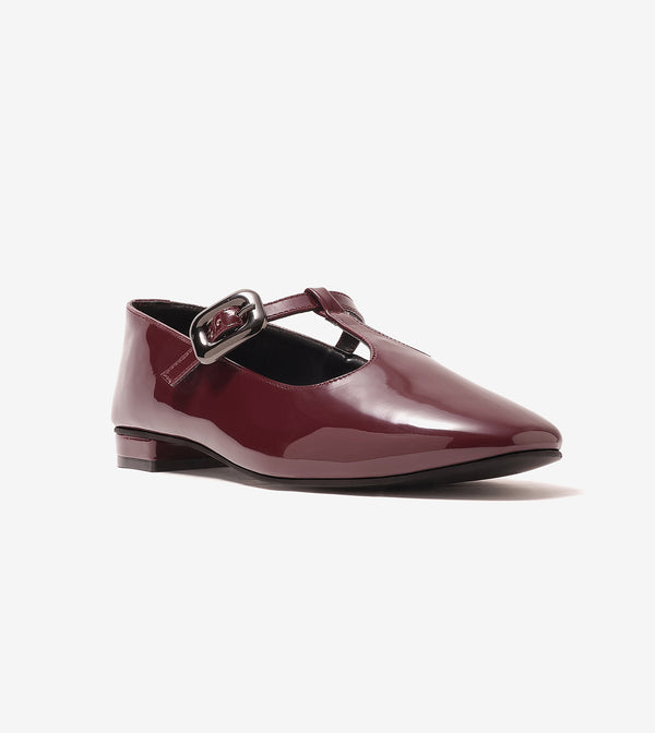 Classic Buckled Strap Mary Jane Flats - Wine