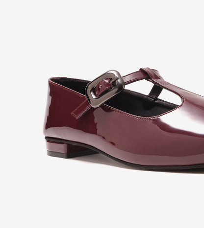 Classic Buckled Strap Mary Jane Flats - Wine