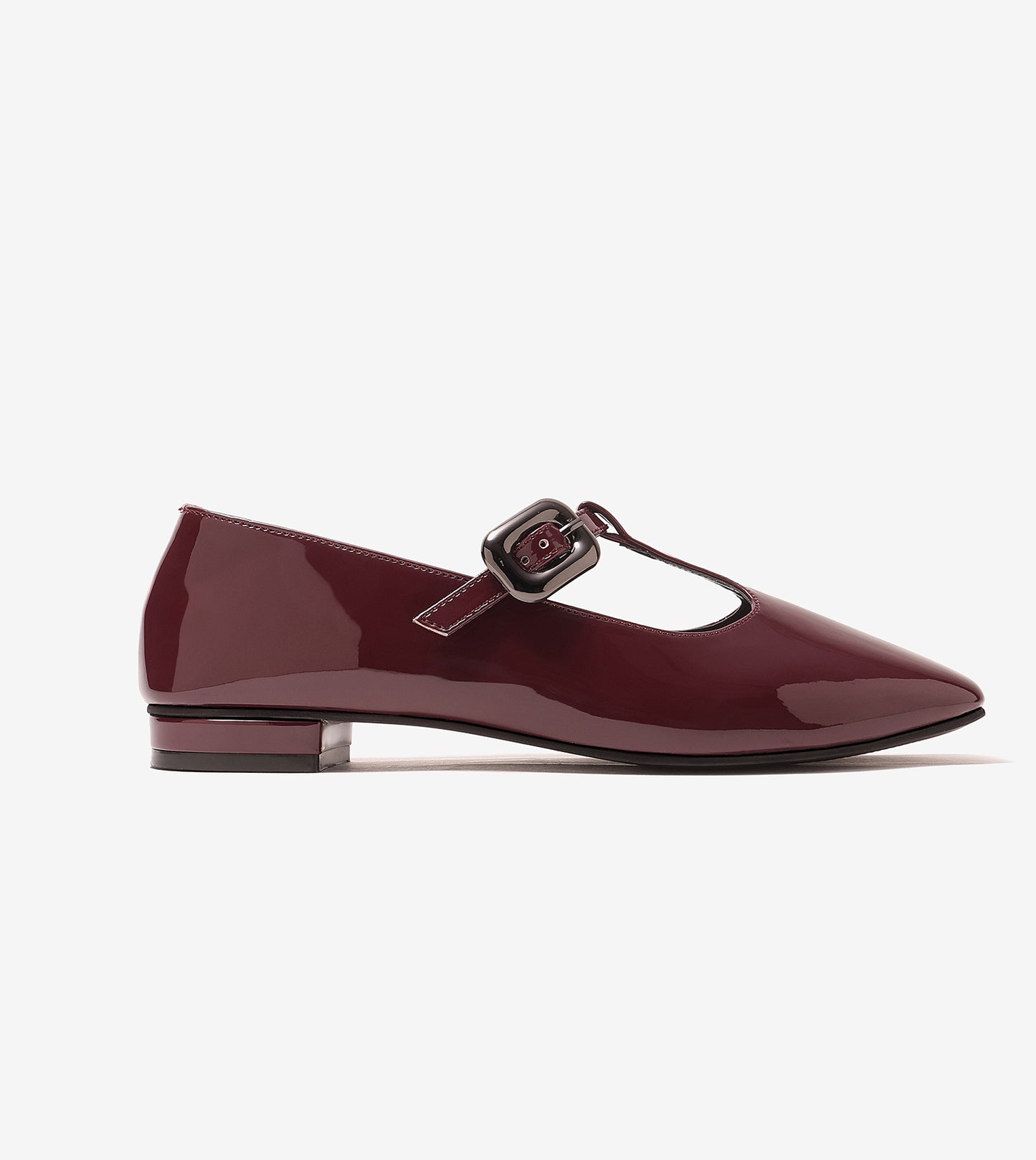 Classic Buckled Strap Mary Jane Flats - Wine