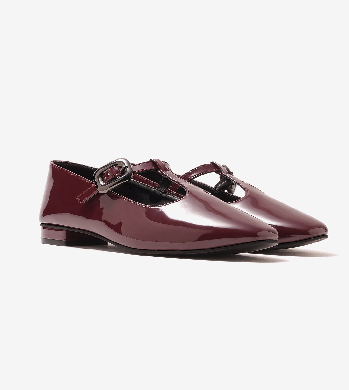 Classic Buckled Strap Mary Jane Flats - Wine