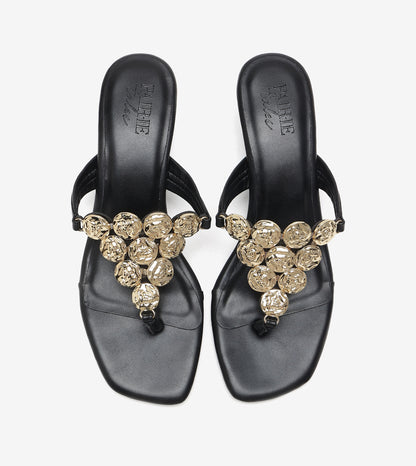 Embellished T-Strap Statement Heels - Black