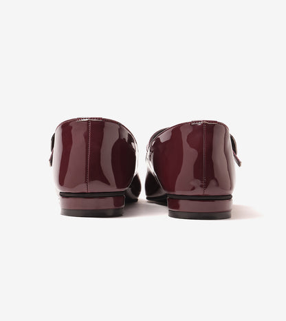Classic Buckled Strap Mary Jane Flats - Wine