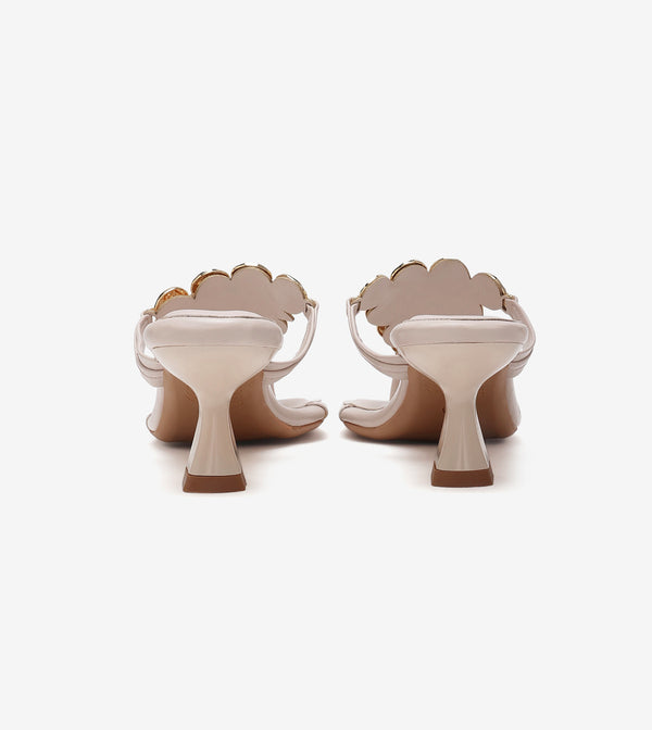 Embellished T-Strap Statement Heels - Cream