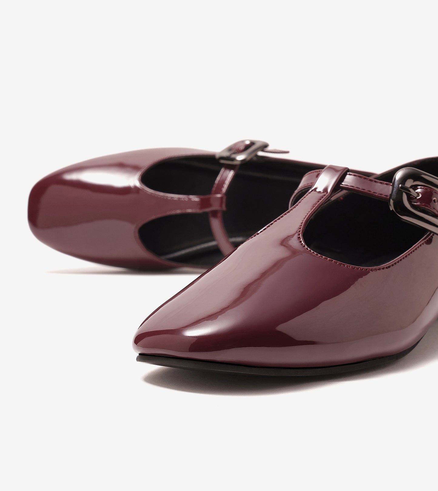 Classic Buckled Strap Mary Jane Flats - Wine