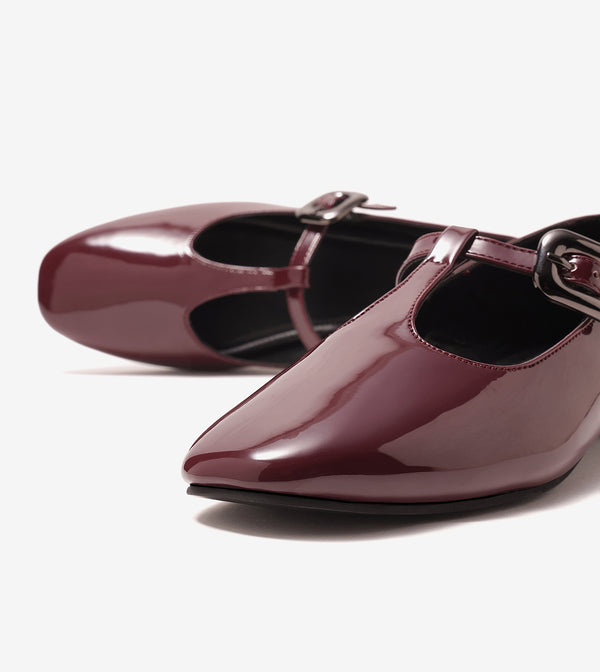 Classic Buckled Strap Mary Jane Flats - Wine