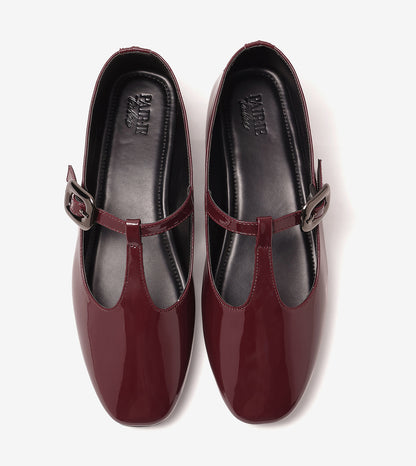 Classic Buckled Strap Mary Jane Flats - Wine