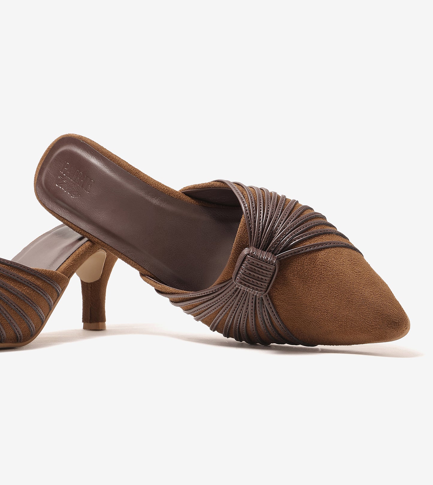 Suede Knotted Stiletto Mules - Brown