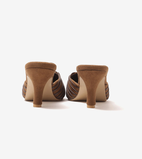 Suede Knotted Stiletto Mules - Brown