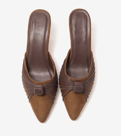 Suede Knotted Stiletto Mules - Brown