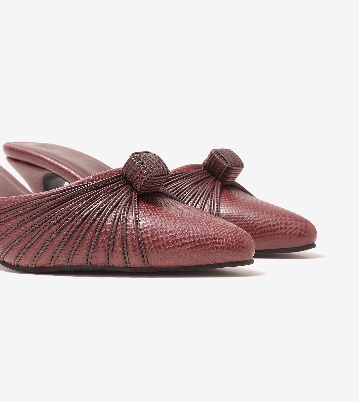 Suede Knotted Stiletto Mules - Wine