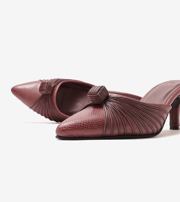 Suede Knotted Stiletto Mules - Wine