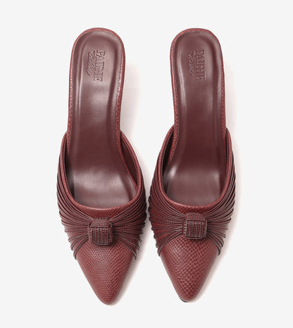 Suede Knotted Stiletto Mules - Wine