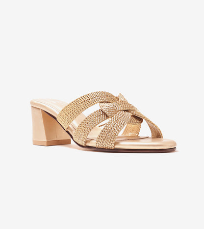 Braided Crossover Block Heels - Light Gold