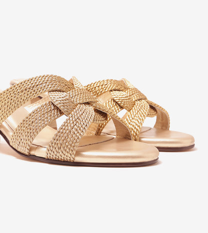 Braided Crossover Block Heels - Light Gold