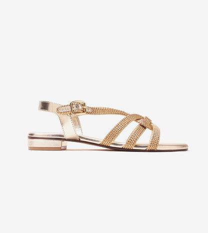 Entwined Woven Strap Flats Sandal - Light Gold