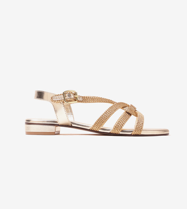 Entwined Woven Strap Flats Sandal - Light Gold