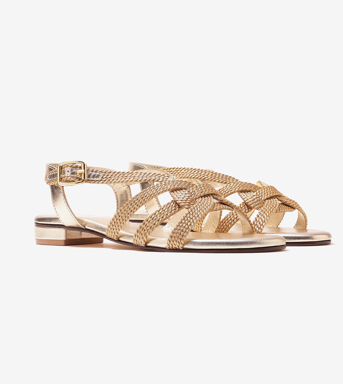 Entwined Woven Strap Flats Sandal - Light Gold