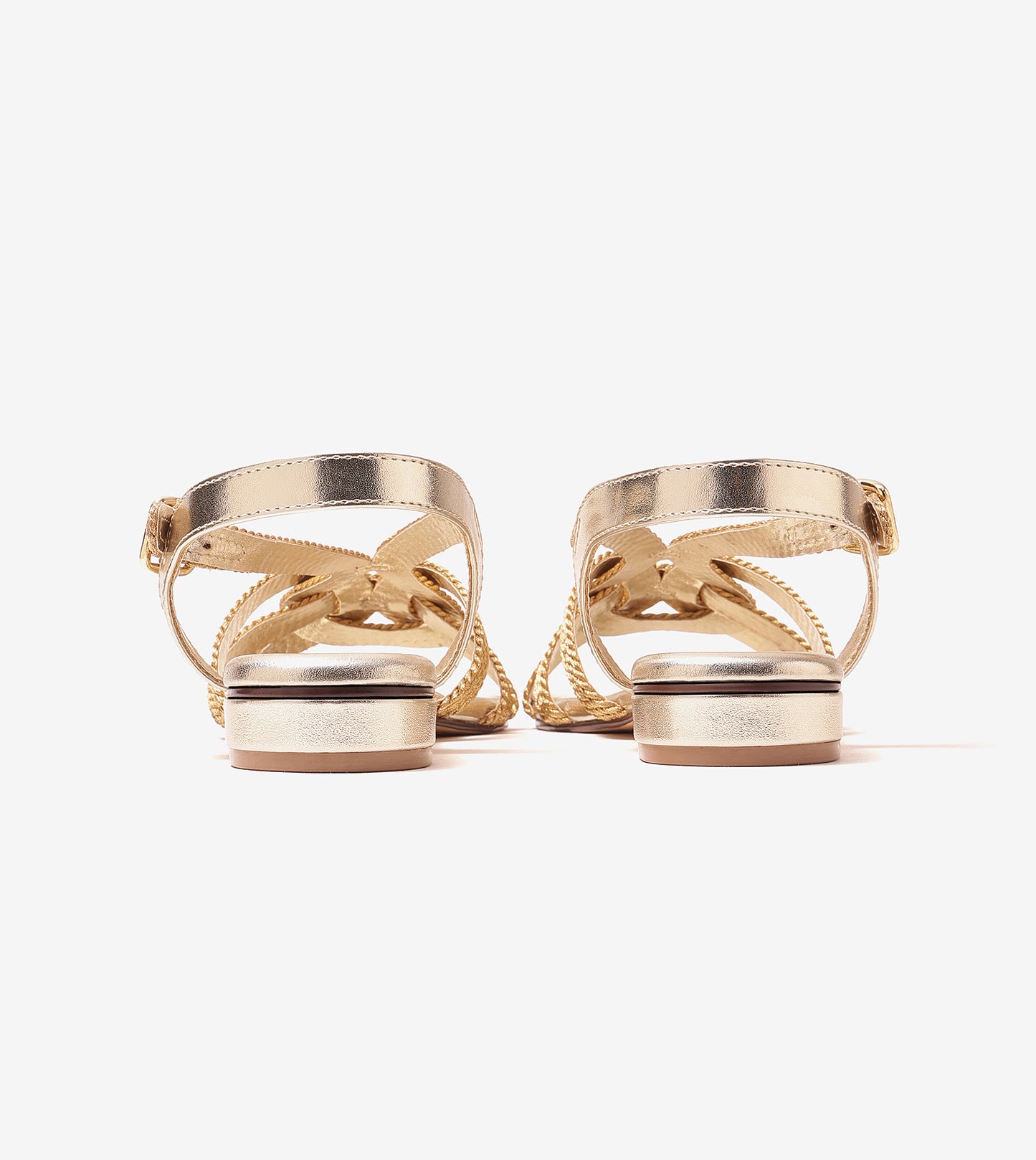 Entwined Woven Strap Flats Sandal - Light Gold
