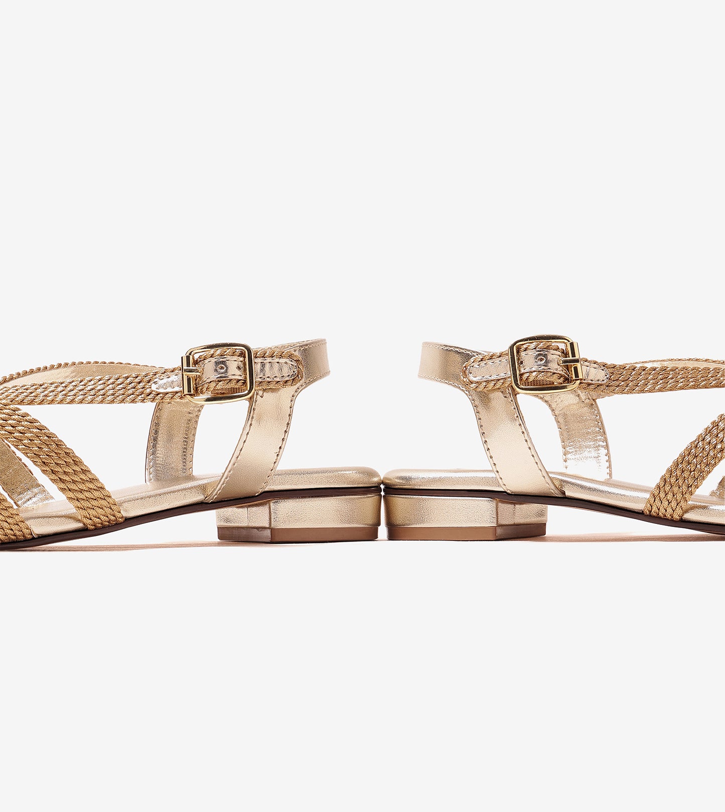 Entwined Woven Strap Flats Sandal - Light Gold