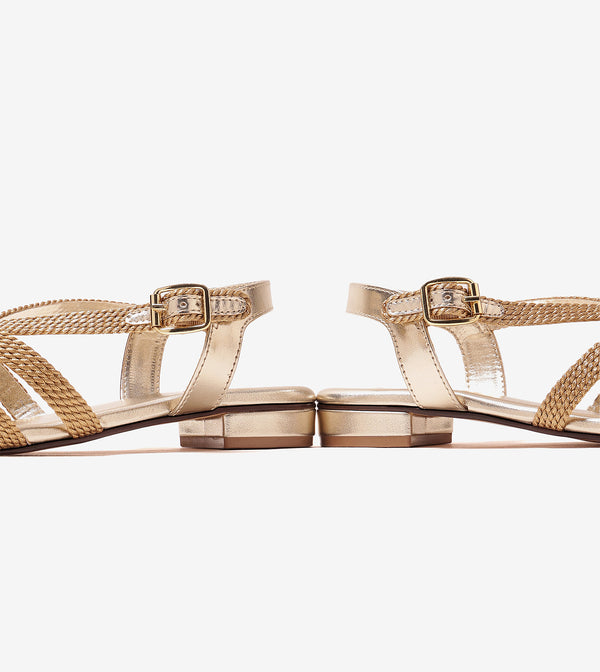 Entwined Woven Strap Flats Sandal - Light Gold
