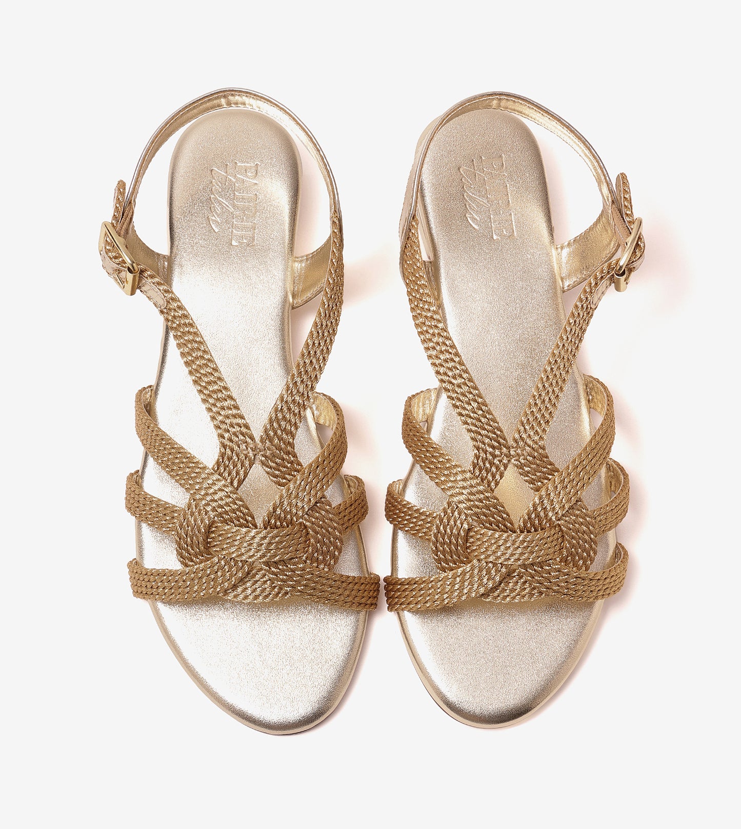 Entwined Woven Strap Flats Sandal - Light Gold