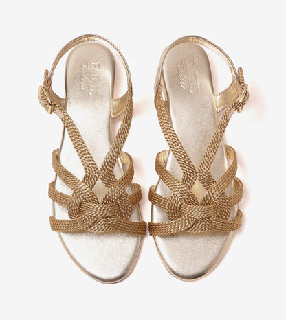 Entwined Woven Strap Flats Sandal - Light Gold
