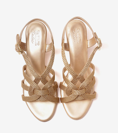 Interwoven Strap Block Heel Sandals - Light Gold