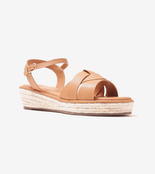 Double-Band Slide Wedges Ankle Strap - Dark Beige