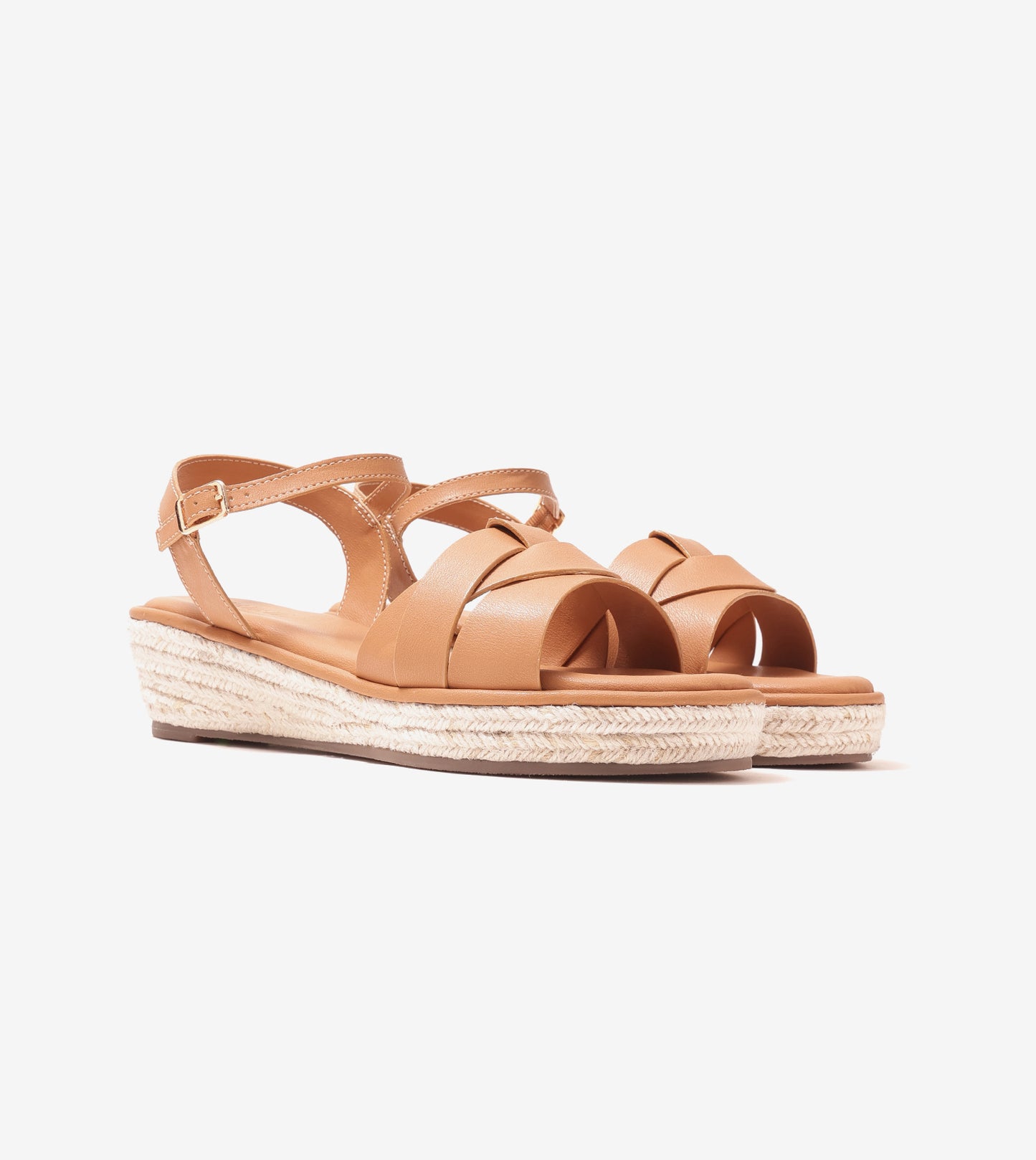 Double-Band Slide Wedges Ankle Strap - Dark Beige