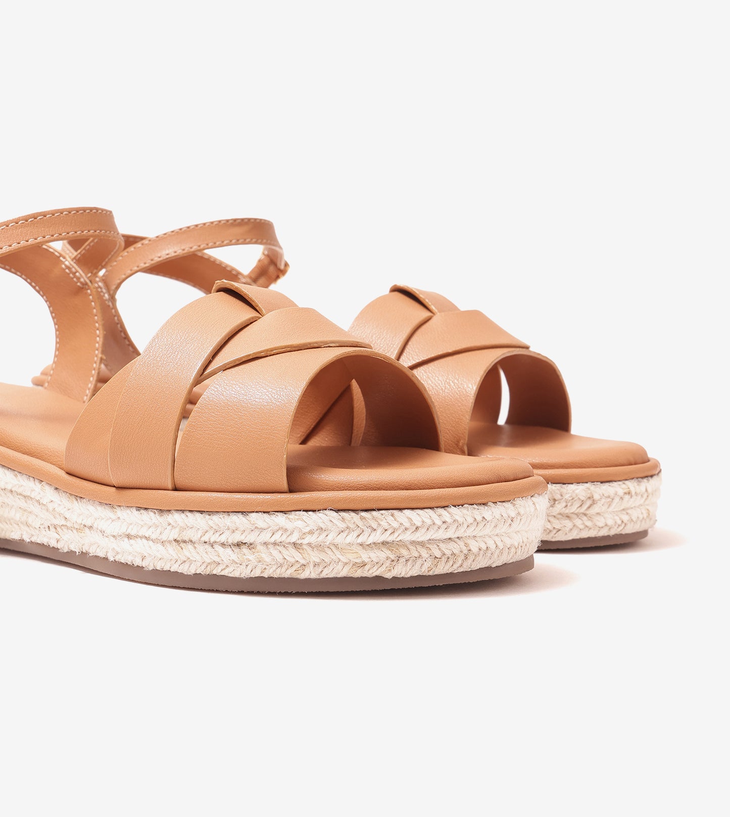 Double-Band Slide Wedges Ankle Strap - Dark Beige